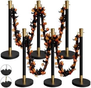 6 Pack Halloween Black&Gold Stanchions and Velvet Ropes Set, Stainless Steel Crowd Control Barriers, 4Pcs Black Ropes and Poles for Party Supplies,Photobooth Accessories, Prom,Halloween Decorations