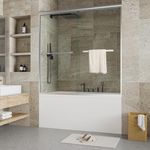 Bathtub Shower Door, 55-59 Inch W x 60Inch H Glass Sliding Door Semi-Frameless 1/4" Clear Glass Shower Enclosure Doors for Bathroom, Stainless Steel Handle, Brushed Nickel