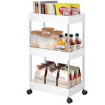 YORKING Storage Trolley, 3 Tier Slim Storage Trolley with Extra Hooks, Organiser Rack Storage Cart with wheels, for Narrow Space Office Bathroom Laundry Room Kitchen