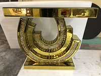 VENETIAN IMAGE Golden Curved Shaped Mirrored Console Table | Dimensions 120cm x 38cm x 76cm H | for Home Decor, Hallway Entry, Foyer Area