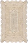 CASAVANI Scalloped Collection Runner Area Rug - 2.6' x 8', Beige Scallop Geometric Jute Rug Ideal for High Traffic Areas in Dining Room, Living Room, Bedroom