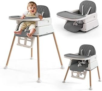 3-in-1 Convertible Baby High Chair with Adjustable Feeding Tray, 5 Point Harness, Footrest - Portable, Gray