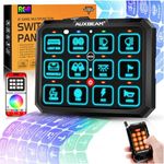 Auxbeam RGB 12 Gang Bluetooth Switch Panel AC-1200 w/165FT Long Range 433MHz Wireless Remote Control, Auto-Dimmable Switch Panel w/Toggle Momentary Pulsed, LED Switch Pod for Truck Car Boat Waterproof