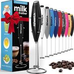 PowerLix Milk Frother Handheld Battery Operated Electric Whisk Foam Maker For Coffee, Latte, Cappuccino, Hot Chocolate, Coffee Accessories With Stainless Steel Stand (Metallic Black)