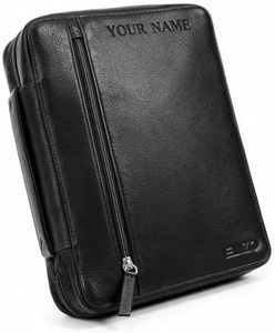 ELIZO Personalized Leather Bible Cover for Men Bible Case for Women Zippered Holder Protector Cross Church Tote Bag Carrying Organizer Sleeve Gift Black