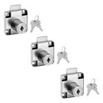 Rawk Stainless Steel Multipurpose 20 x 20 MM Cylinder Locks for Wardropbe/Drawer/Cupboard Lock Set/Furniture Lock with 2-Keys(Pack of 3, Silver, with 2 Keys)