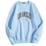 Women's Oversized Sweatshirt Los Angeles California Crewneck Long Sleeve Casual Loose Pullover Tops for Teen Girls Blue, Blue, Large