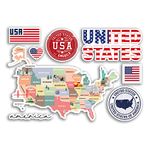 A5 Sticker Sheet United States Vinyl Stickers - USA America Landmarks Map Flag Country Holiday Travel #78475