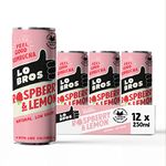 Lo Bros Kombucha - Raspberry & Lemon - 250ml per Can - Pack of 12 - 100% Natural, Low Calorie - Vegan, Gluten Free, Low Sugar, Live Cultures