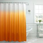 Creative Home Ideas - Textured Fabric Shower Curtain Set, Includes 12 Easy Glide Metal Rings, Modern Bathroom Décor, Machine Washable, Measures 70" x 72", Orange Ombre