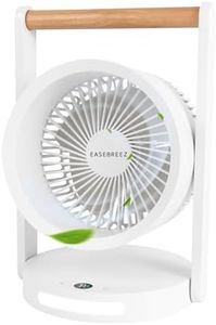 EASEBREEZ Tabletop Air Circulator Fan, 5 Speeds and 90 Degree Pivoting Head, Battery Operated, Night Light, Quiet Digital Display Portable Personal Fan for Desk, Office, Bedroom, Kitchen, Home, white