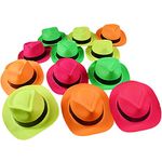 NOVELTY PLACE [Party Stars Neon Fedora Plastic Party Hats - Gangster Style & UV Blacklight Glow - for Kids and Adults (Pack of 24)