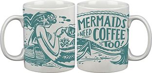 Primitives by Kathy 35657 White Stoneware Coffee Mug, 20-Ounce, Mermaids Need Coffee