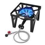 Vivicreate Propane Gas Stove, 185000 BTU High Pressure Outdoor Camping Stove with Regulator, Cast Iron Burner, CSA listed regulator and gas hose,Black (Normal)