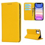 Copmob iPhone 11 Case, Flip Genuine Leather Wallet Case, [4 Slots] [Magnetic Closure], Protective Case for iPhone 11 – Yellow