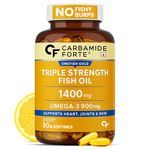 Carbamide Forte Triple Strength Omega 3 Fish Oil Capsules Softgel 1400mg | Fish Oil Omega 3 Supplement 900mg For Men & Women | Omega3 Supplement for Heart, Joints, Bones & Skin | 90 Softgel Capsules