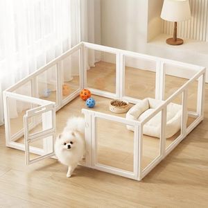 LoveTail Acrylic Dog Playpen,Clear Plastic Dog Play Pen Indoors,Easy Assemble Dog Playpen-Puppy Playpen,Rabbit and Cat, Small Pet Pen, Dog Pen Indoor(White, 23.6" H, 12PCS)