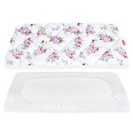 Pack n Play Fitted Sheet for Girls, Floral Pattern Pack and Play Quilted Sheets, Soft and Breathable Pack and Play Mattress Pad Cover 39"Ãƒâ€”27"Ãƒâ€”5" fit Graco Playards and Foldable Mattress Pad