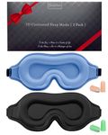 BeeVines Sleep Mask for Men & Women, 2 Pack 3D Contoured Eye Mask for Sleeping with Adjustable Strap, Molded Night Eye Sleep Mask Blindfold, Soft Breathable Eye Shade Cover for Travel Yoga Nap (06 Black & Pastel Blue)