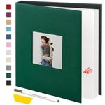 Artmag Large Photo Album Self Adhesive Scrapbook Album for 3x5 4x6 5x7 8x10 Pictures,60 Pages Linen Cover with Display Window DIY Photo Book Album with A Metallic Pen and Scraper (Dark Green)