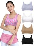 DChica Sports Bra for Girls, Cotton Non-Padded Full Coverage Beginner Non-Wired Girl's T-Shirt Gym Bra, Workout Bra, Printed Stylish Training Bra for Teenager Kids (2 Pcs)