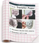 Kassa Transfer Tape Roll for Vinyl - Clear | 12 in x 12 ft, 5 Black Vinyl Sheets Included | Compatible with Cricut, Silhouette & Other Cutting Machines | for DIY Art Projects, Styling & Decorating