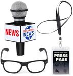 Yewong Kids Journalist News Reporter Costume Accessories Set Press Pass Microphone Prop Costume Glasses for Career Day Party (Set A)