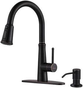 WOWOW Kitchen Faucet, Oiled Rubbed Bronze, 1 Handle High Arc, 360° Swivel, Pull Out Sprayer, Stainless Steel, 50cm Hose, 2 or 4 Hole Installation, Stream/Spray/Pause Modes