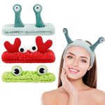 FRIUSATE 3 Pieces Face Wash Headband,Spa Headband Facial Makeup Head Band Snail Frog Crab Headband Coral Fleece Headband for Face Washing