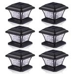 AEFRELEOHT Solar Post Cap Lights, Warm White & RGB Automatic Cycling & Fixed RGB Color, 9 Colors to Choose, 20 Lumens lP65 Waterproof Fit 3.5x3.5 4x4 4.5x4.5 5x5 Wood Post Lights Black (6 Pack)