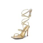 DREAM PAIRS High Heels Stilletos Heels for Women Strappy Gladiator Sexy Square Toe Heels Open Toe Heels Dressy Pumps Sandals, Gold, 9.5