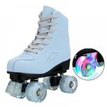 XUDREZ Roller Skates for Women Girls, SkyBlue Premium Frosted Material Roller Skates, Classic Double-Row High-top Roller Skates for Beginner, Indoor Outdoor Roller Skates (Women US: 10.5)