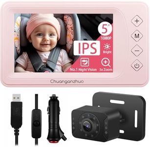Chuanganzhuo Baby Car Camera with NO.1 Night Vision, 3X Zoom, USB Powered, 5'' HD 1080P IPS Crystal-Clear Car Baby Monitor, Backseat/Carseat Camera for Kids Infants Rear Facing, S100U Light Pink