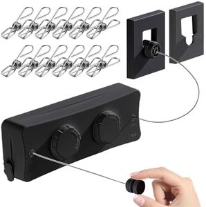 Retractable Clothesline - Heavy Duty 44lb Dual 304 Stainless Lines,16.7ft Anti-Sag Design,Install for Indoor/Outdoor Use (Black, Dual Lines)