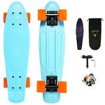 One Leopard Mini Cruiser Skateboard, Minfly 22 Inch Complete Skateboard Retro Skateboard for Kids Teens & Adults, T-Tool & Grip Tape & Skateboard Stikers & Carry Bag Included