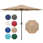 Simple Deluxe 9FT Outdoor Patio Umbrella Table Market Umbrella with Push Button Tilt and Crank, 8 Sturdy Ribs, UV Protection Waterproof for Garden, Lawn, Deck, Backyard, Pool,Tan