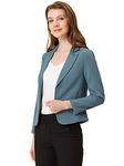 Allegra K Women's Open Front Office Work Business Casual Crop Suit Blazer Jacket, Blue Grey-Solid, M