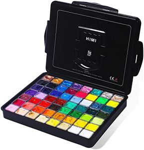 HIMI Gouache Paint Set, 56 Colors x 30ml Include 8 Metallic and 6 Neon Colors, Unique Jelly Cup Design in a Carrying Case Perfect for Artists, Students, Gouache Opaque Watercolor Painting