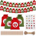 Christmas Advent Calendar Bags 2024, 24 Days Advent Calendar Bags to Fill Yourself, DIY Christmas Countdown Calendar Burlap Bag with Drawstring, Advent Numbers Stickers, Clips for Xmas Decorations