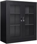 SISESOL Metal Storage Cabinet with Doors and Shelves,Glass Cabinet Display Cabinet with Glass Doors,Office Cabinet with Storage Shelves and Double Doors, for Garage and Utility Room, Home Office