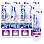 Sensodyne Toothpaste Clinical White, Teeth Whitening Toothpaste for Sensitive Teeth, Stain Protector, Mint, Toothpaste Multipack 4 x 75ml