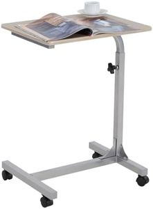 MEUBLE COSY Table de Lit pour Ordinateur Portable Hauteur Réglable Bout de canapé avec 4 roulettes Verrouillables Support PC pour Salon Bureau Chambre Bureau , Métal, Chêne, 48x37x79 cm