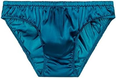 SilRiver Men's Silk Satin Briefs Bikini Underwear Bulge Enhancing Panties for Men underpants (Lyons Blue, Medium)