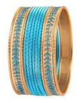 Touchstone "Metallic Colorful 2 Dozen Bangle Collection Indian Bollywood Textured Turquoise Golden Color Jewelry Special Large Size Bangle Bracelets Set of 12 in Antique Gold Tone for Women