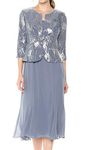 Alex Evenings Women's Tea Length Mock Jacket Dress with Button Front Special Occasion, Steel Blue, 12 Petite