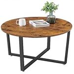 VASAGLE ALINRU Round Coffee Table, Industrial Style Cocktail Table, Durable Metal Frame, Easy to Assemble, for Living Room, Rustic Brown ULCT88X