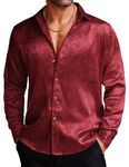 COOFANDY Men's Floral Long Sleeve Dress Shirt Shiny Satin Silk Like Dance Prom Shirt Tops Burgundy