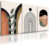 Boho Wall Art Prints Set of 3, Boho Wall Decor, Mid Century Modern Prints Sun Moon Leaf Mountain Canvas Wall Painting, Neutral Abstract Geometric Prints Canvas Artwork Prints for Bedroom Bathroom Living Room Office (Boho Prints-2, 12x16inchx3pcs)