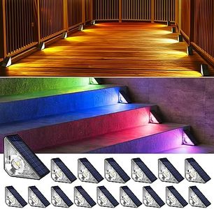 JACKYLED 16 Pack Solar Step Lights Outdoor Waterproof LED Deck Lights, Auto On Off Solar Stair Lights Outdoor, Warm & RGB Color Changing Triangle Decor Lights for Steps in Patio Garden Yard Porch