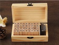 53 Arts 1 Box/ 36pcs Mini Small Wooden Stamps Box Wood Rubber Alphabet Letter Number Stamps with Wooden Storage Box for DIY Scrapbook